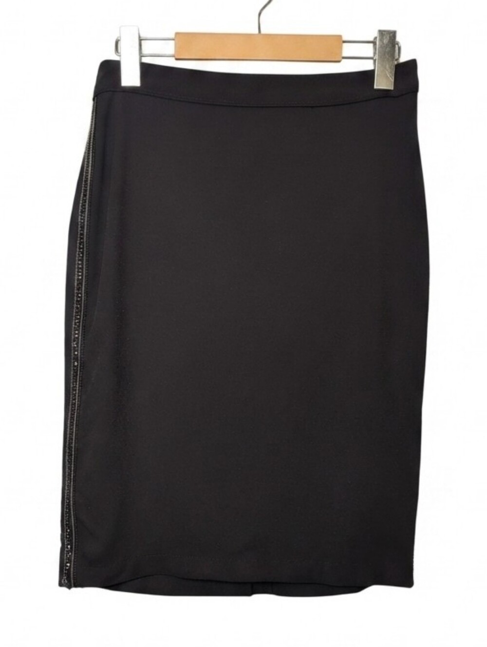 Forever 21 Contemporary Black Pencil Skirt with Side Beaded Chain Trim Size XS